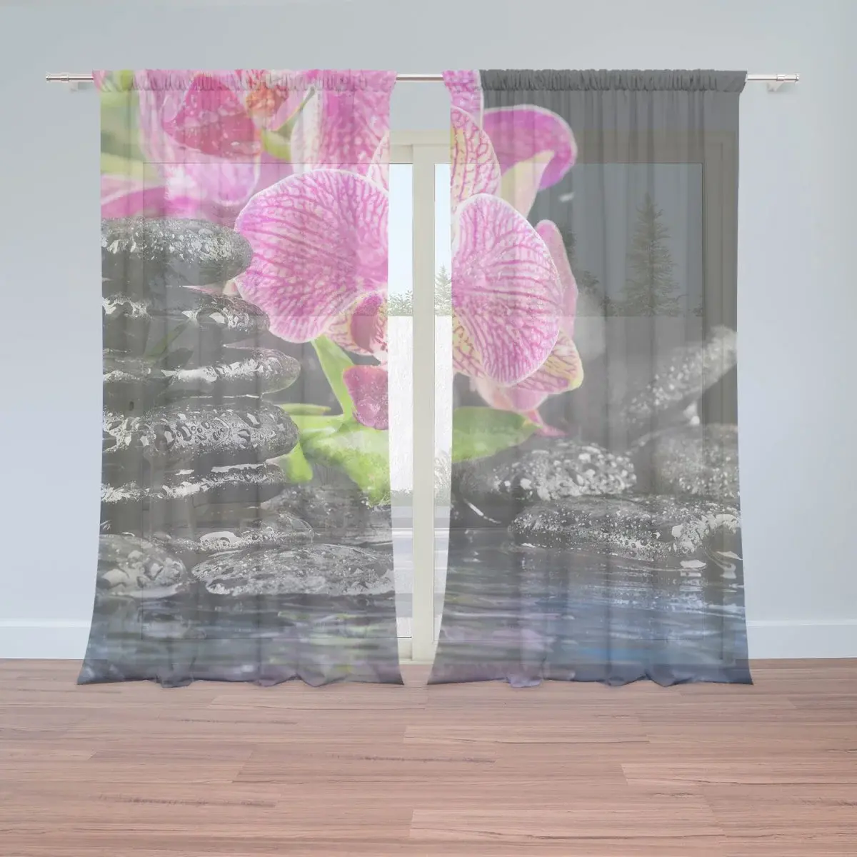 Záclony Orchidej na kamenech: 2ks 150x250cm
