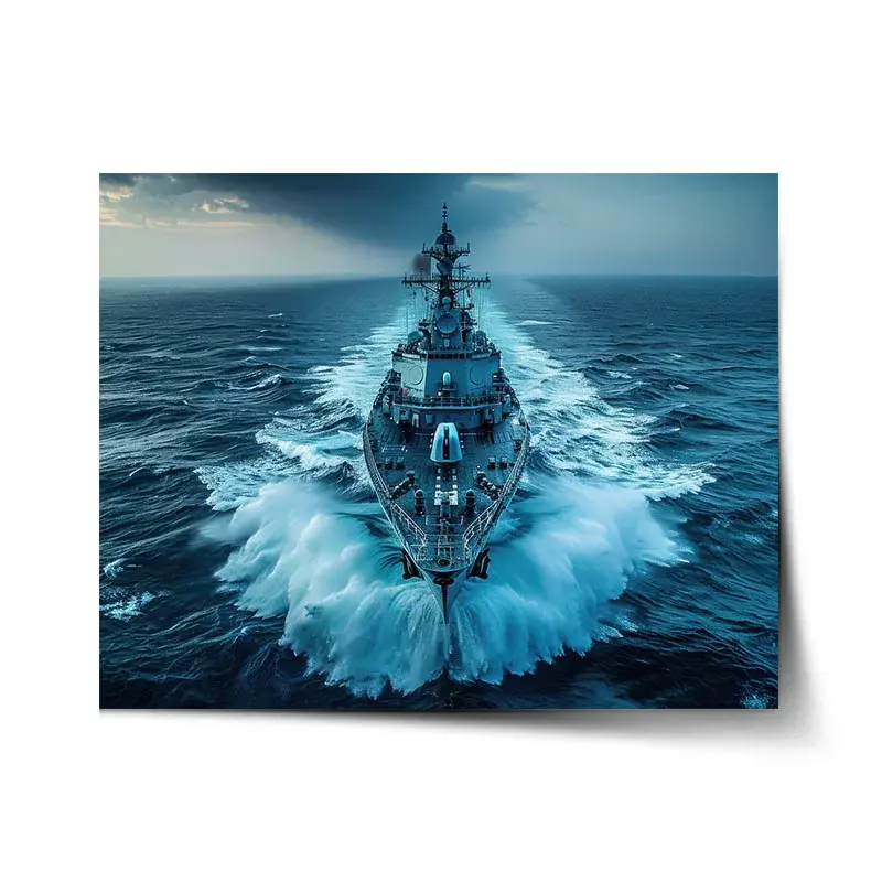 Plakát Válečná loď prorážející oceán - 90x60 cm