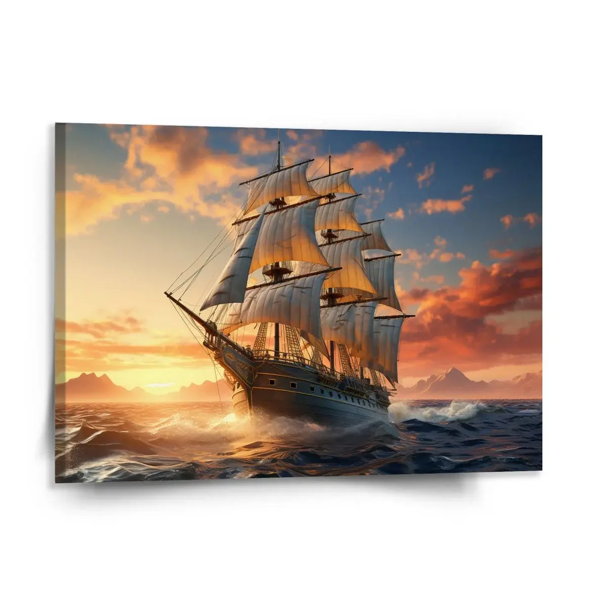 Obraz Plachetnice ve vlnách při východu slunce - 150x110 cm