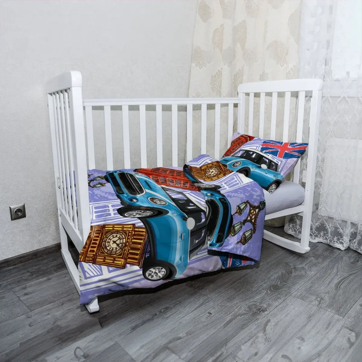 Mikroplyšové dětské povlečení do postýlky Mini sedan Londýn - 120x90 / 40x60