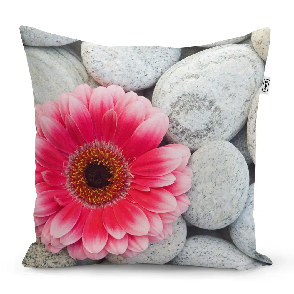 Polštář Gerbera na kamenech - 50x50 cm