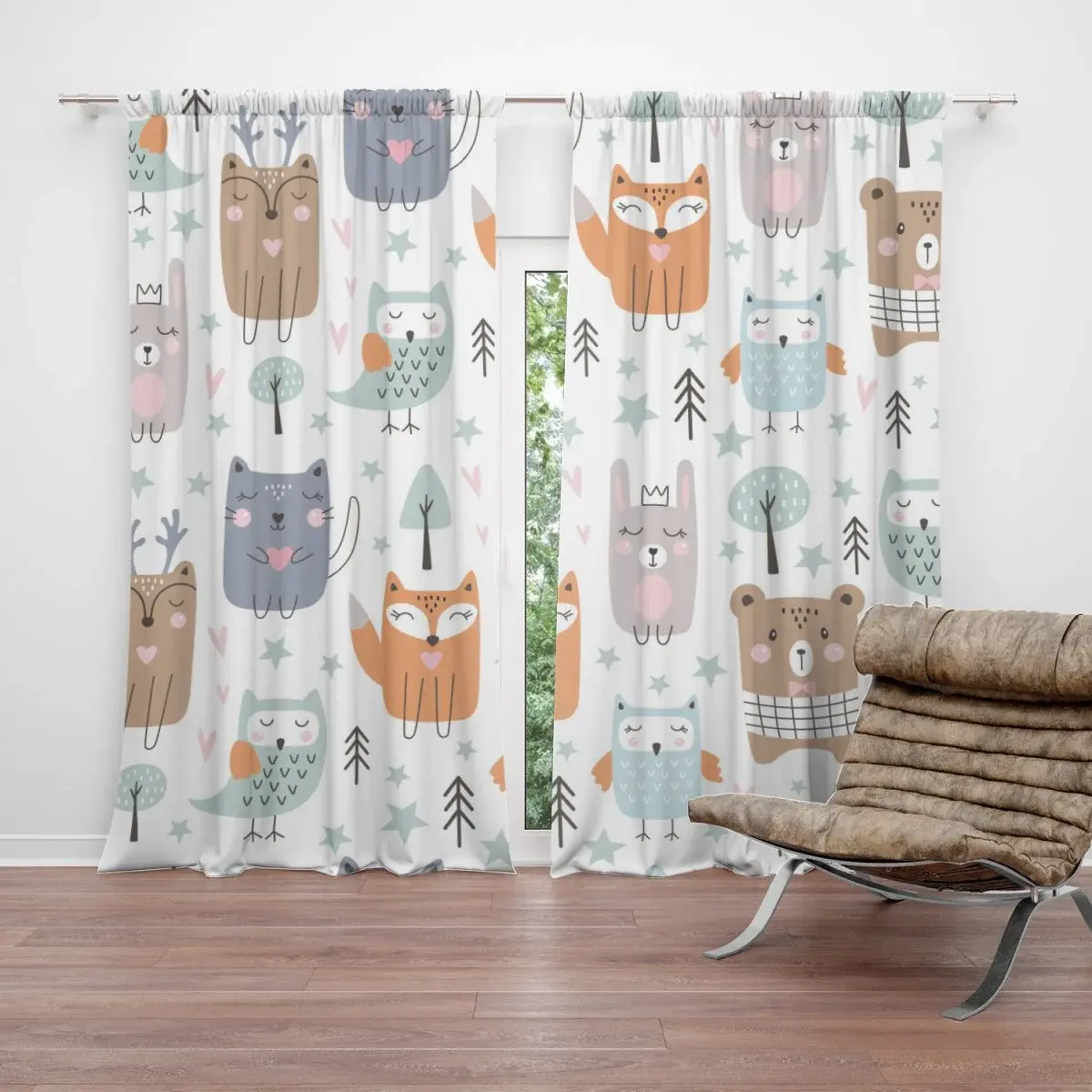 Závěs Animovaná lesní zvířátka: 2ks 140x250cm