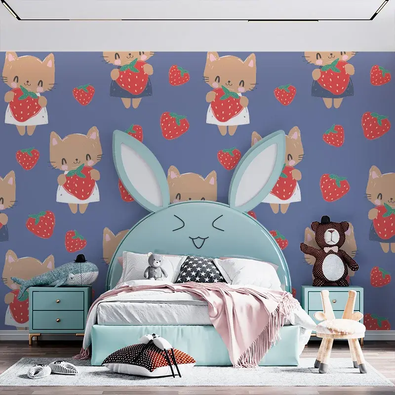 Tapeta Kočičky s jahodami - 208x125 cm