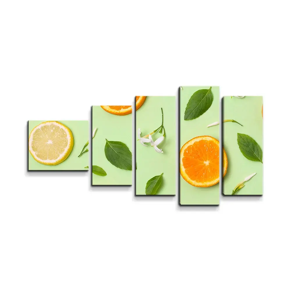 Obraz - 5-dílný Citrus a květ - 100x60 cm