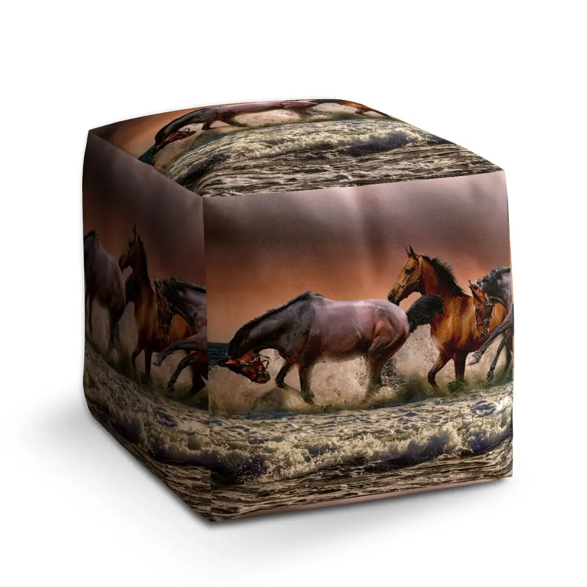 Taburet Cube Koně ve vodě - 50x50x50 cm
