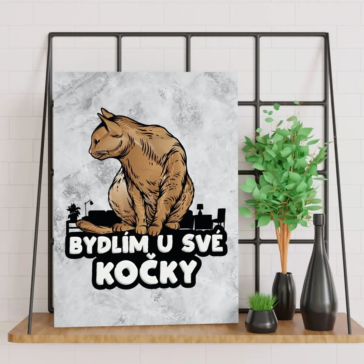 Dárková cedulka Bydlím u své kočky: 30x40 cm