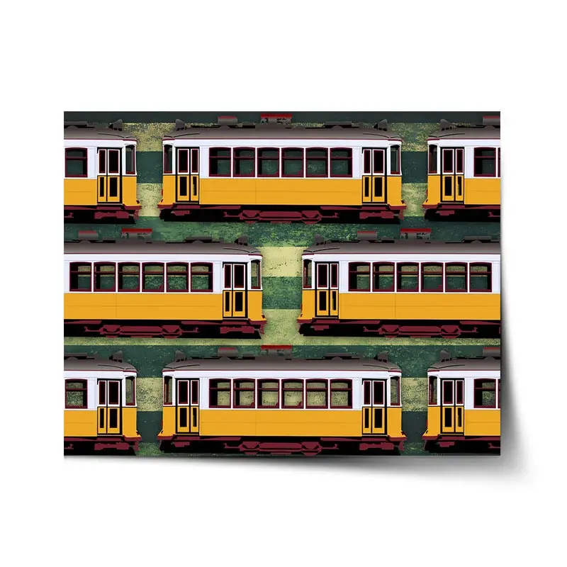 Plakát Lisabonské historické tramvaje Zelený Pattern - 90x60 cm