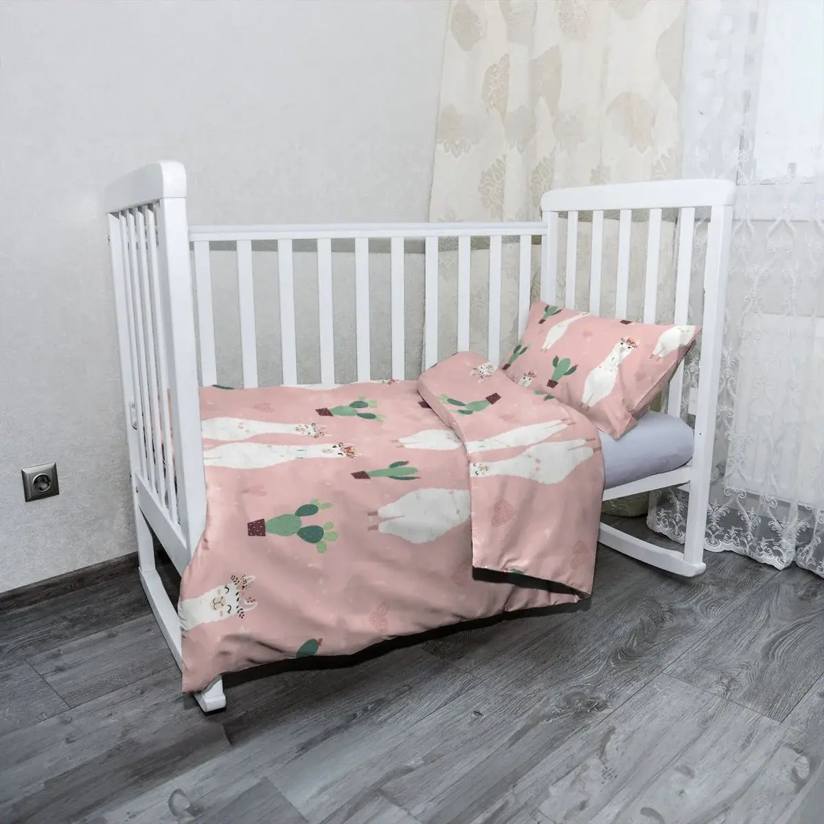 Mikroplyšové dětské povlečení do postýlky Lama a kaktusy - 100x135 / 40x60