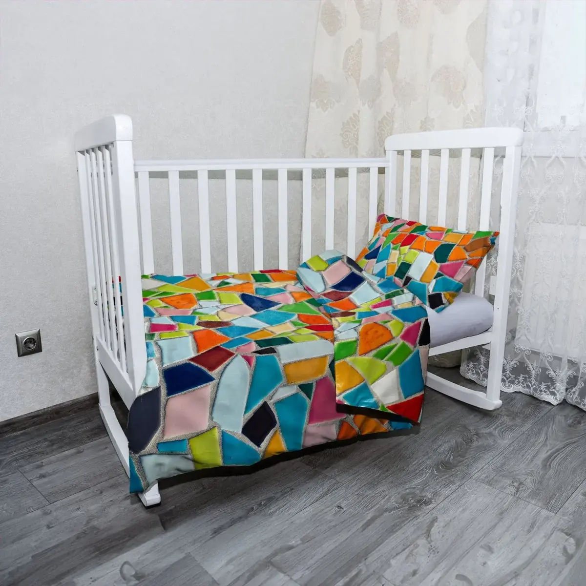 Mikroplyšové dětské povlečení do postýlky Barevná mozaika - 100x135 / 40x60