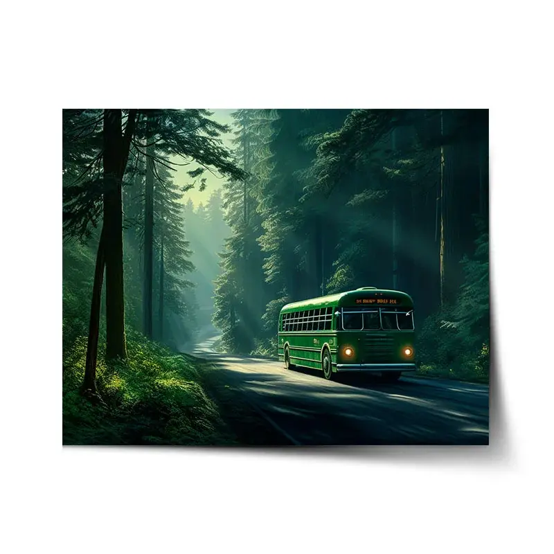 Plakát Zelený autobus v lese - 120x80 cm