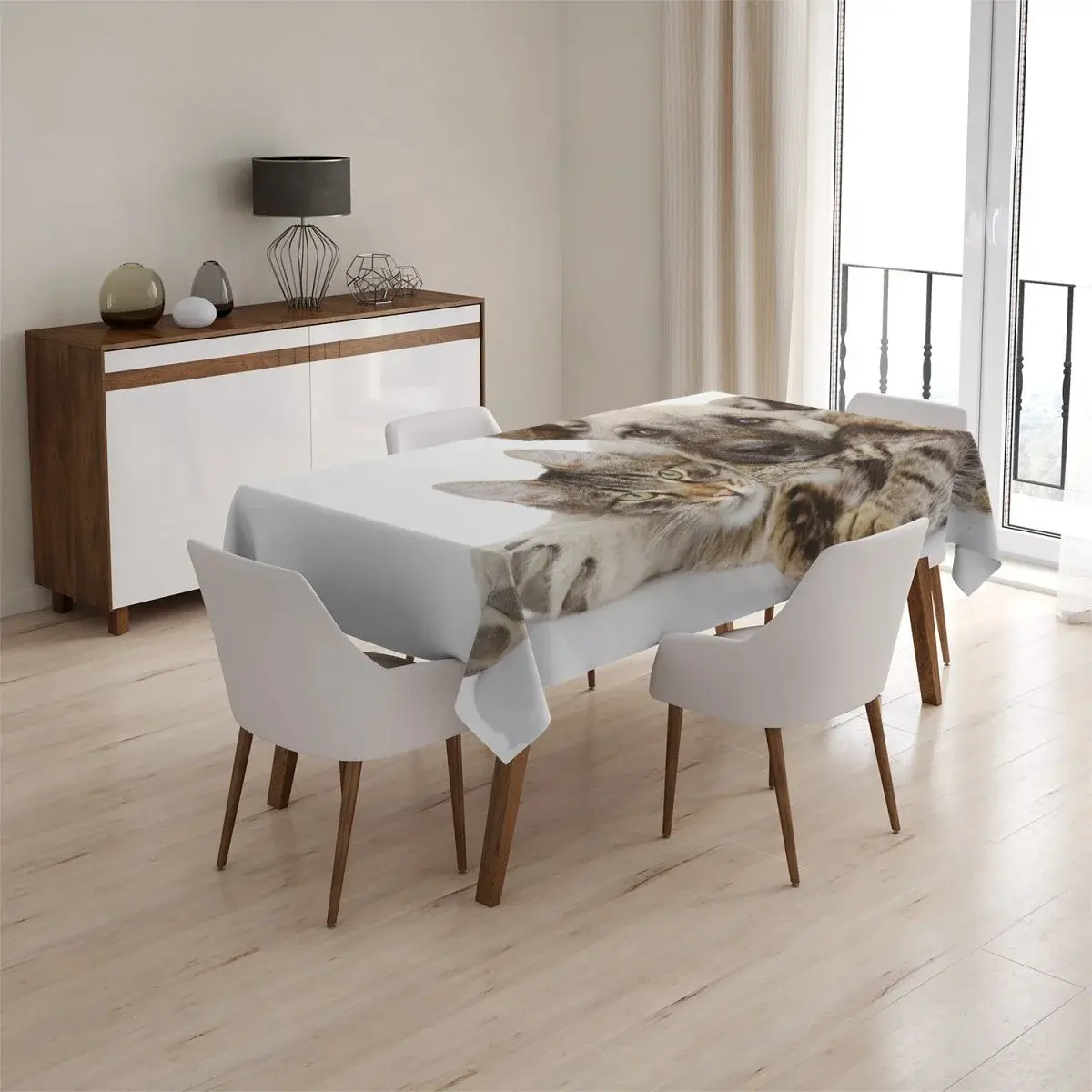 Ubrus Kočička a štěňátko - 90x90 cm