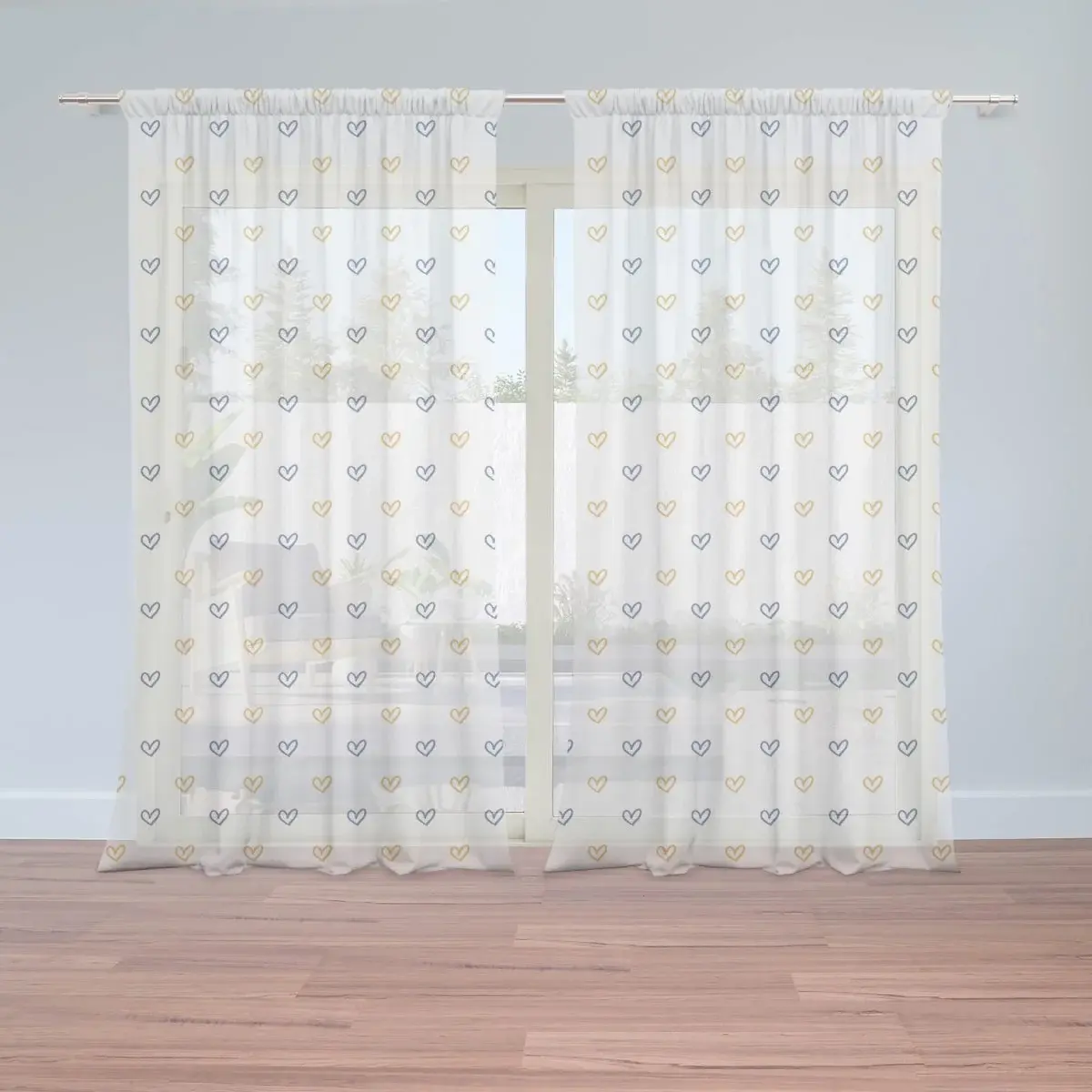 Závěs Malované srdce na bílé: 2ks 140x250cm