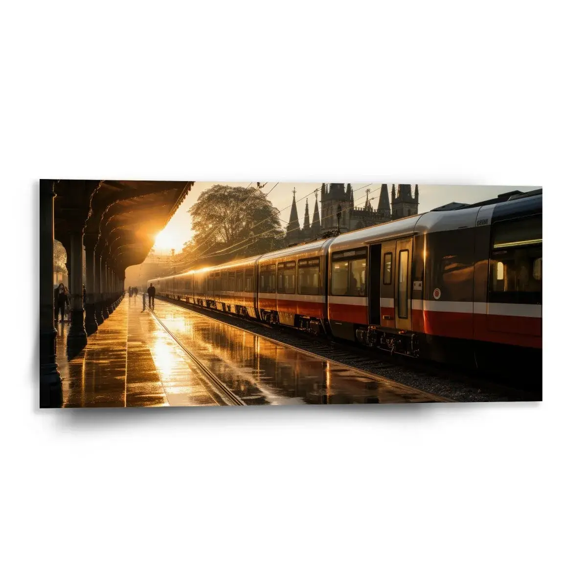 Obraz Vlak na nádraží při východu slunce - 110x50 cm