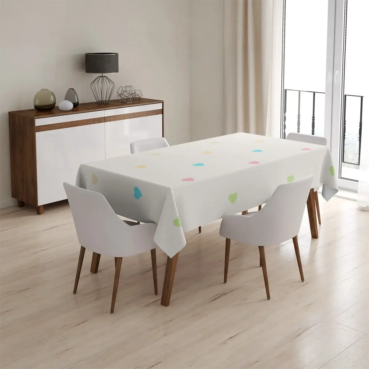 Ubrus Barevná srdíčka na béžové - 90x90 cm