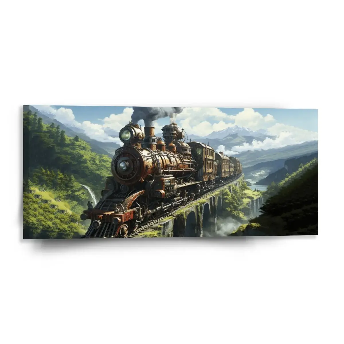 Obraz Parní lokomotiva na viaduktu - 110x50 cm