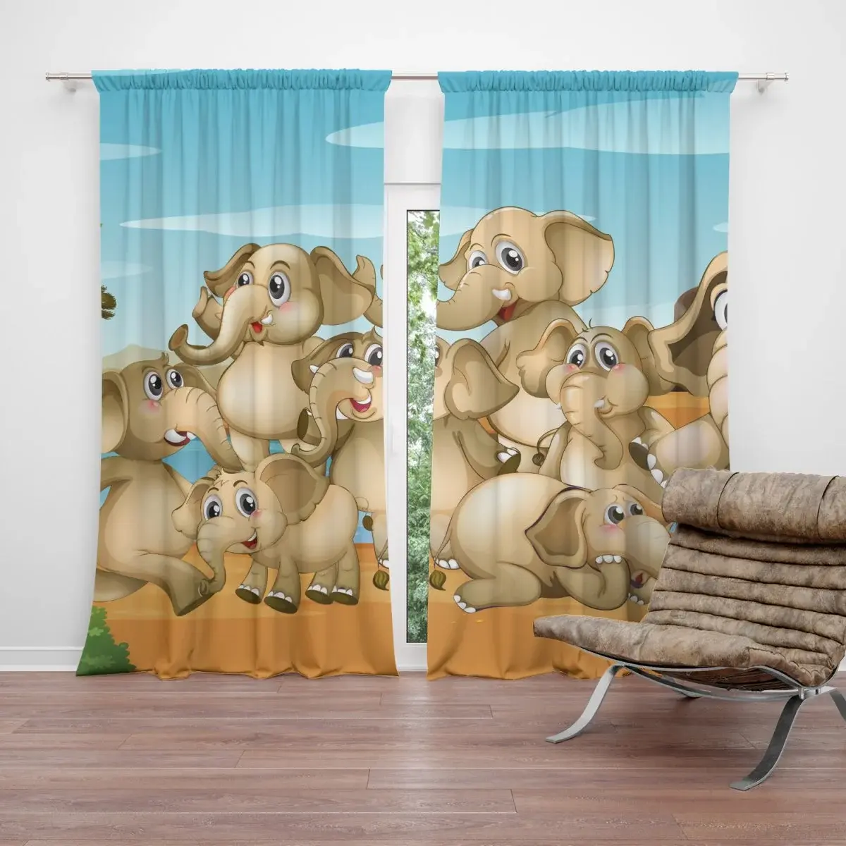 Závěs Sloni: 2ks 140x250cm