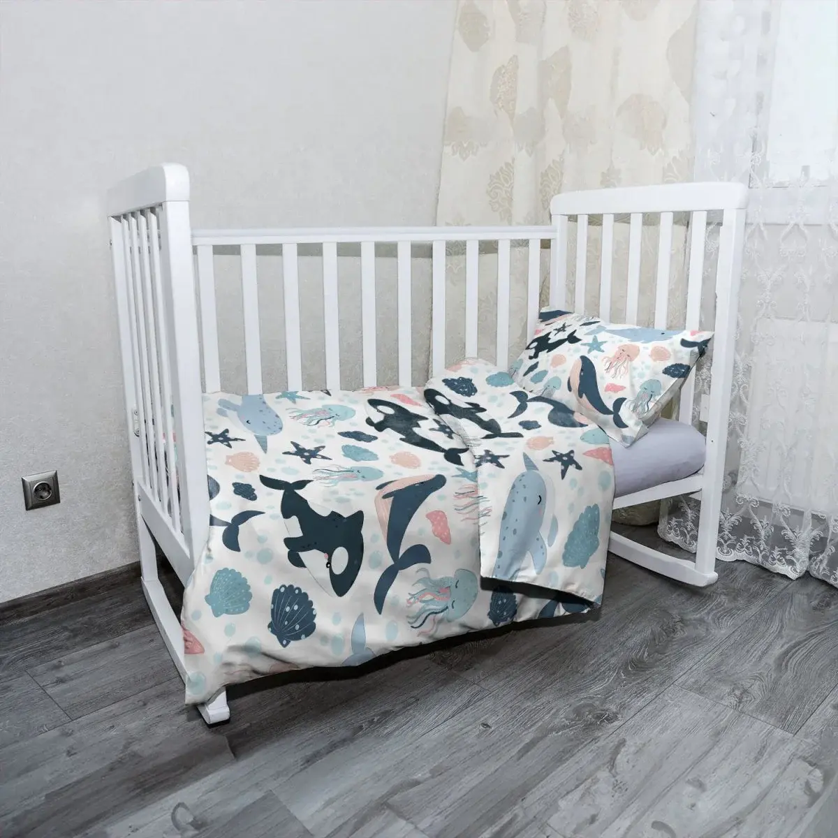 Mikroplyšové dětské povlečení do postýlky Dětský mořský svět - 120x90 / 40x60