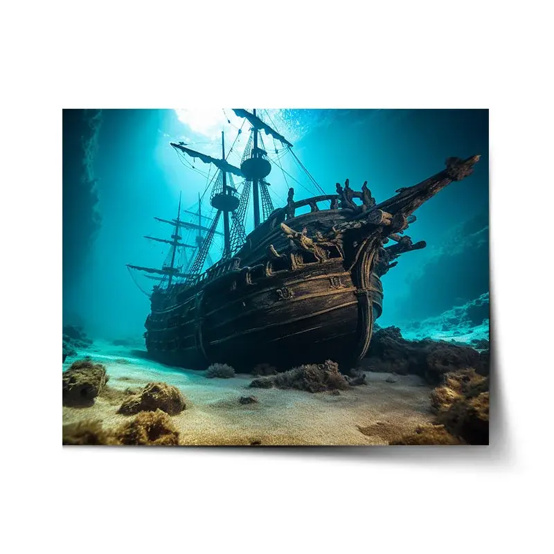 Plakát Vrak dřevěné lodi na dně moře - 120x80 cm