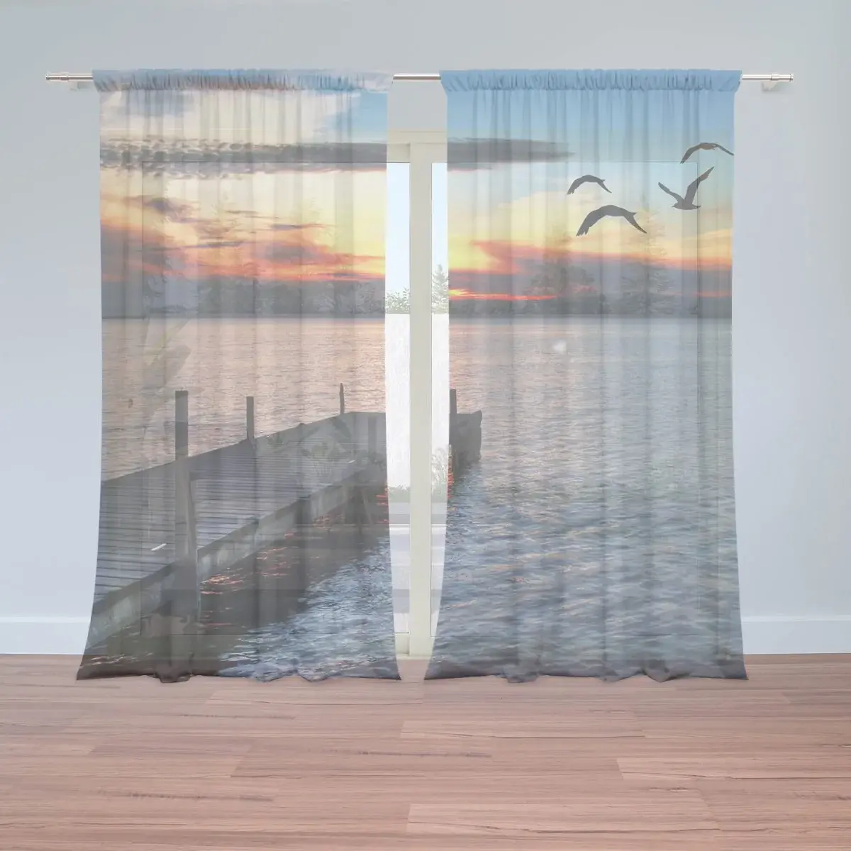 Záclony Západ slunce nad molem: 2ks 150x250cm