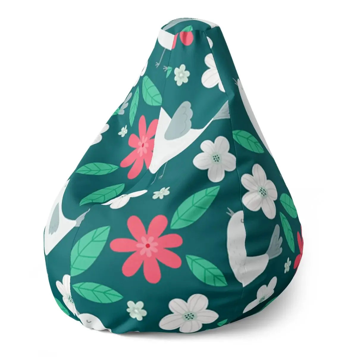 Sedací vak Pear Červené kvítí s ptáčky - 70 x 95 x 15 cm