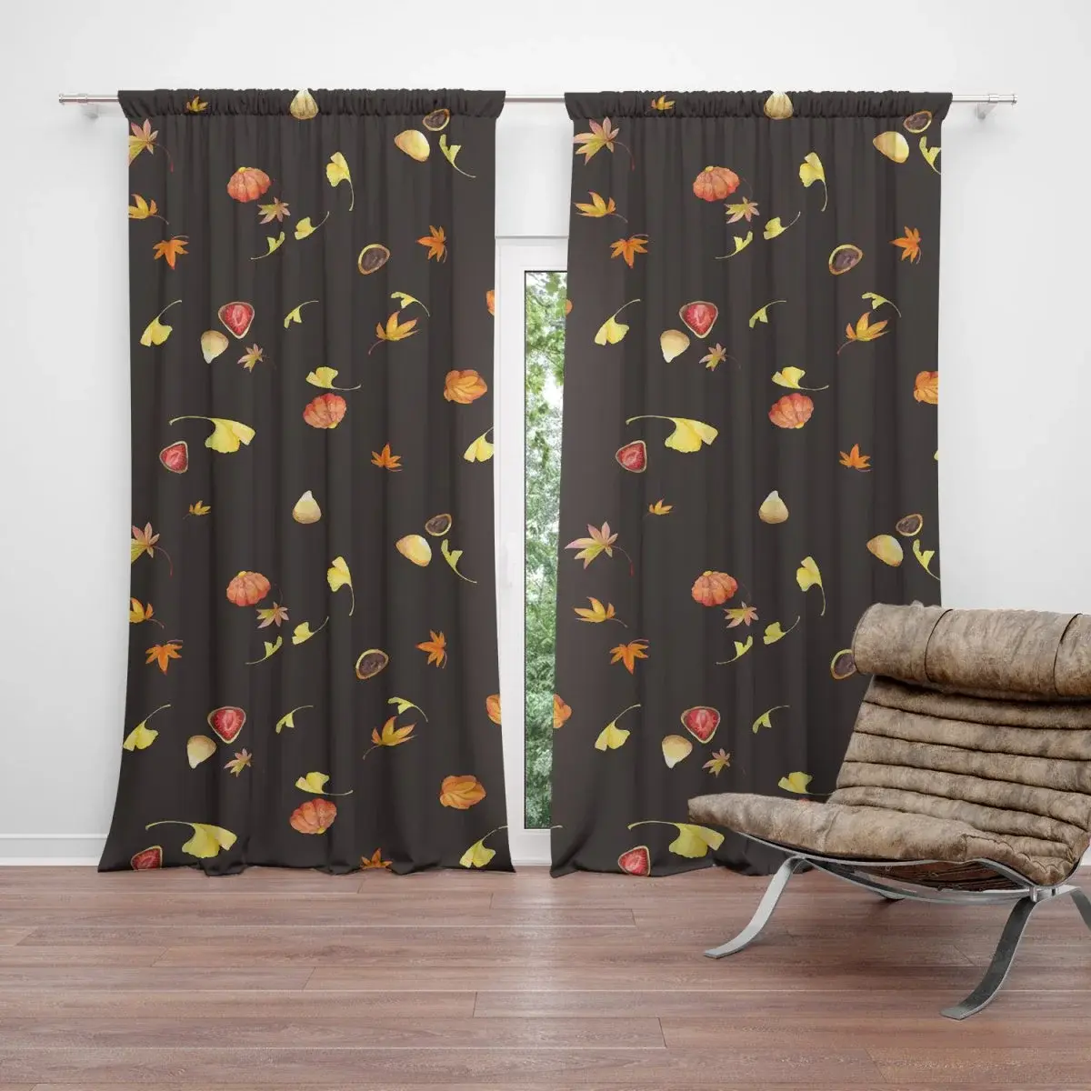 Závěs Podzim na černé: 2ks 140x250cm