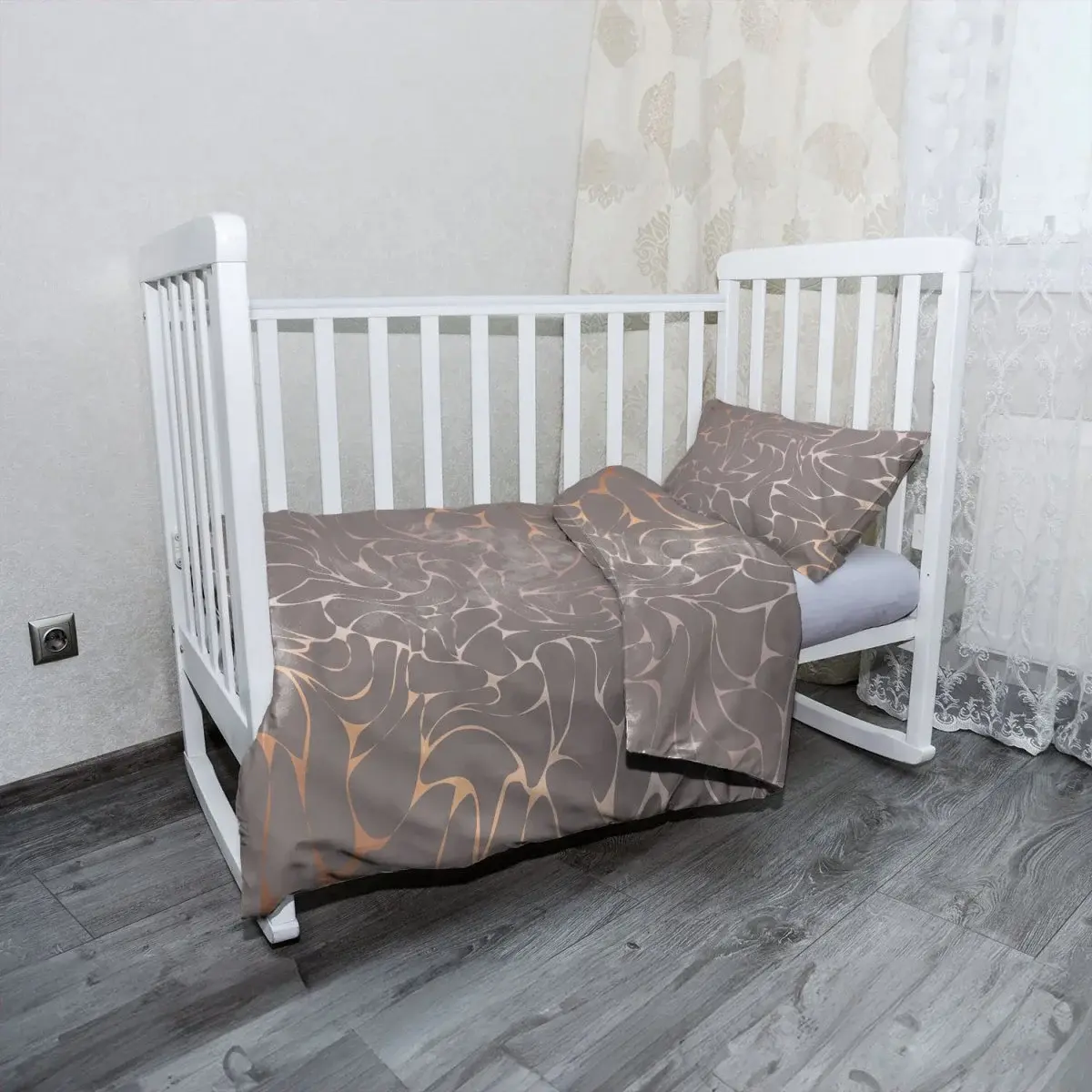 Mikroplyšové dětské povlečení do postýlky Béžové vzorce - 120x90 / 40x60