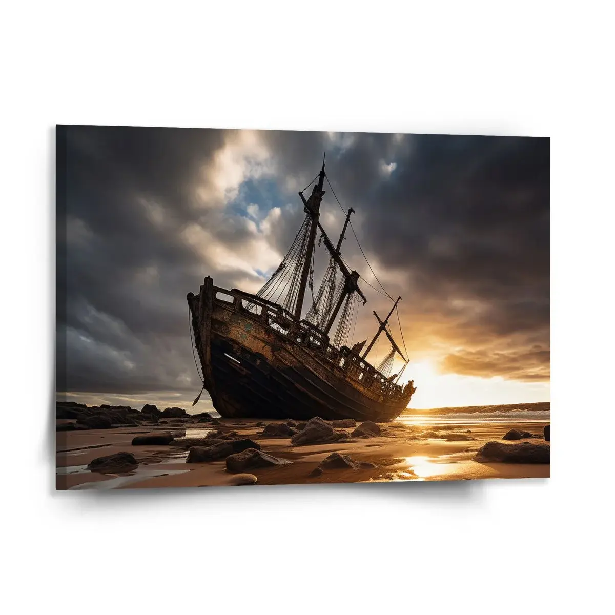 Obraz Vrak lodi při západu slunce - 150x110 cm