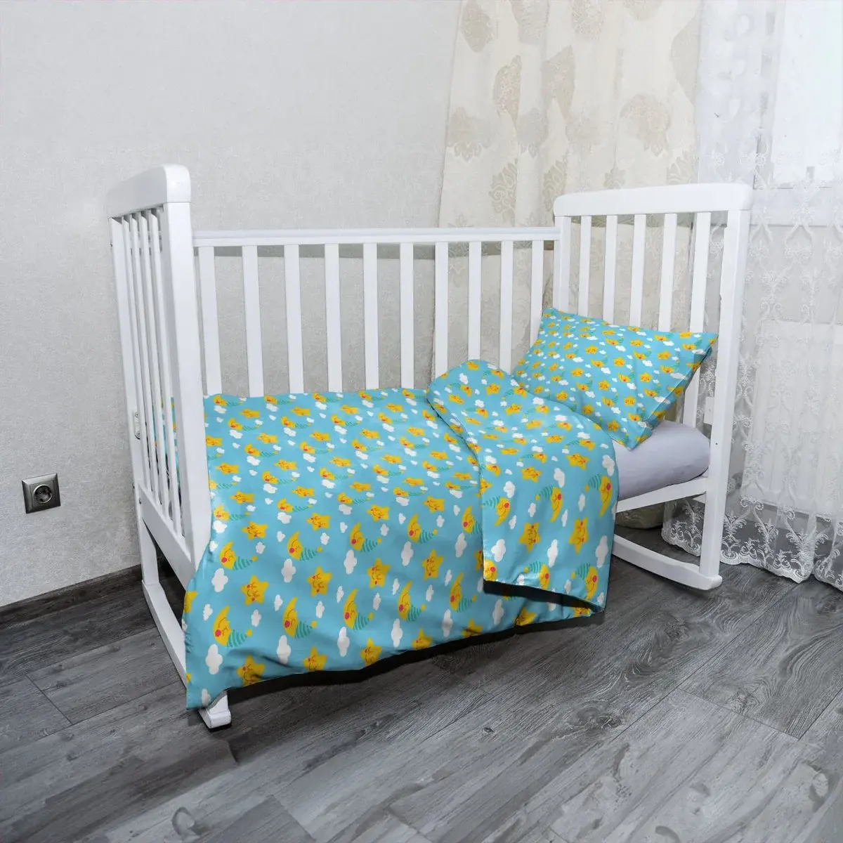 Mikroplyšové dětské povlečení do postýlky Hvězdy a měsíce - 120x90 / 40x60