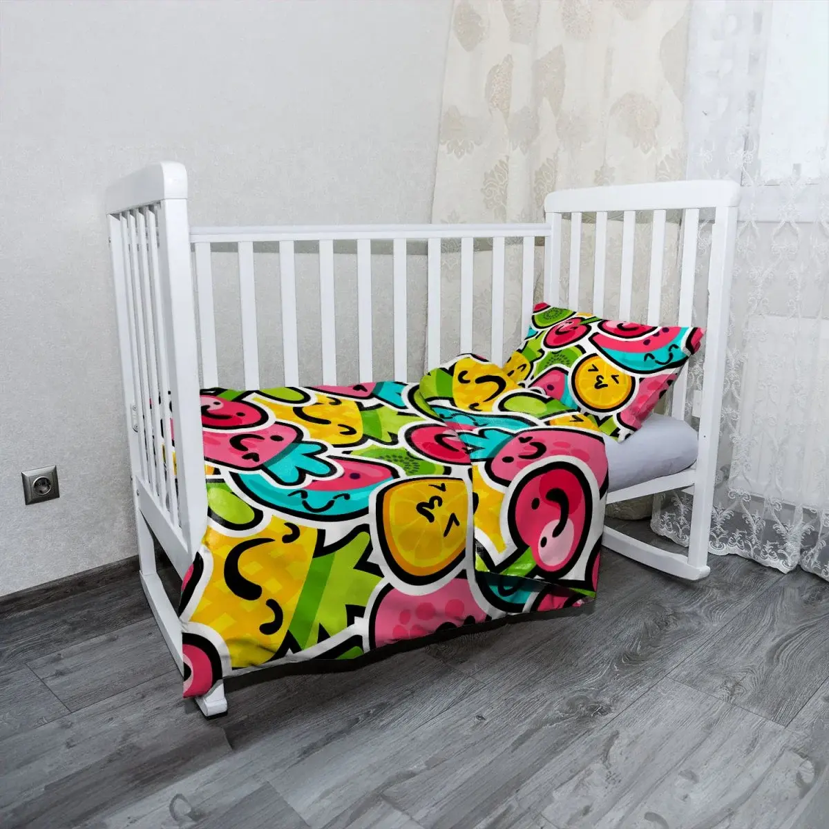 Mikroplyšové dětské povlečení do postýlky Veselé ovoce - 100x135 / 40x60
