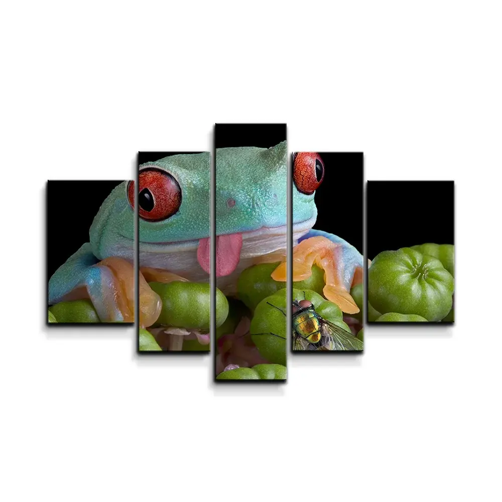 Obraz - 5-dílný Veselá žába - 125x90 cm