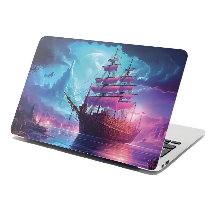 Samolepka na notebook Magická plachetnice pod měsícem - 29x20 cm