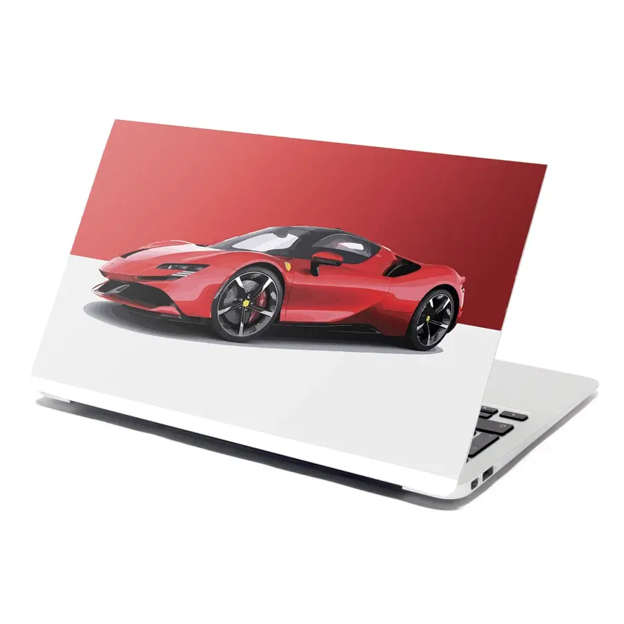 Samolepka na notebook Ferrari na červenobílé - 38x26 cm