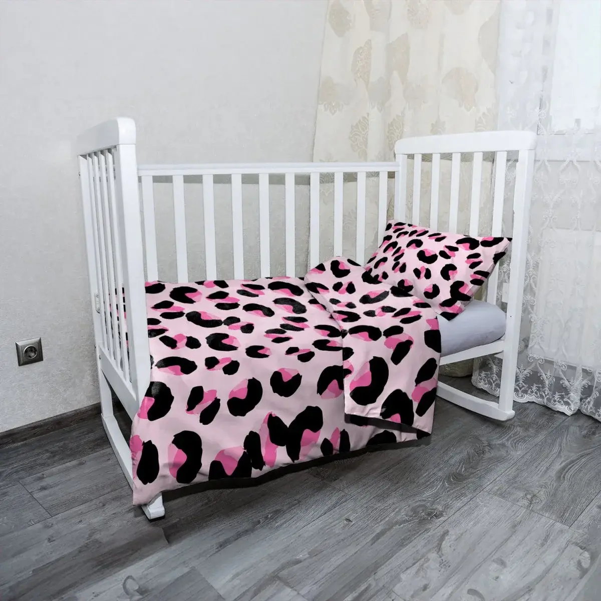 Mikroplyšové dětské povlečení do postýlky Růžový gepard