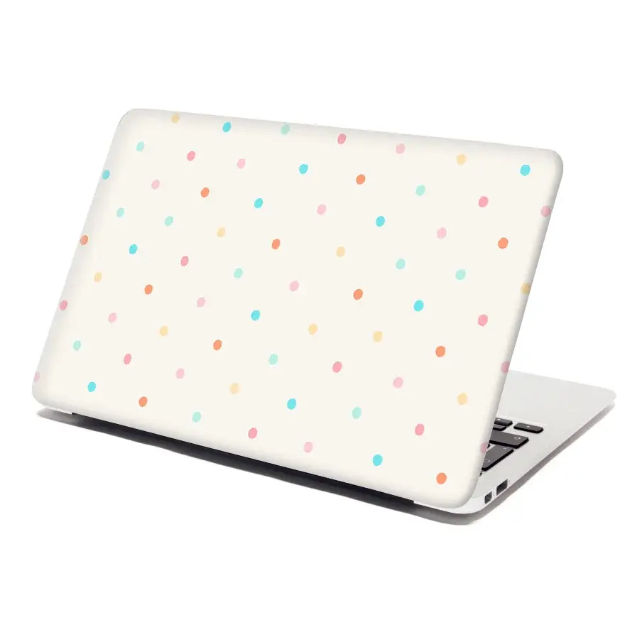 Samolepka na notebook Barevné tečky na béžové - 38x26 cm