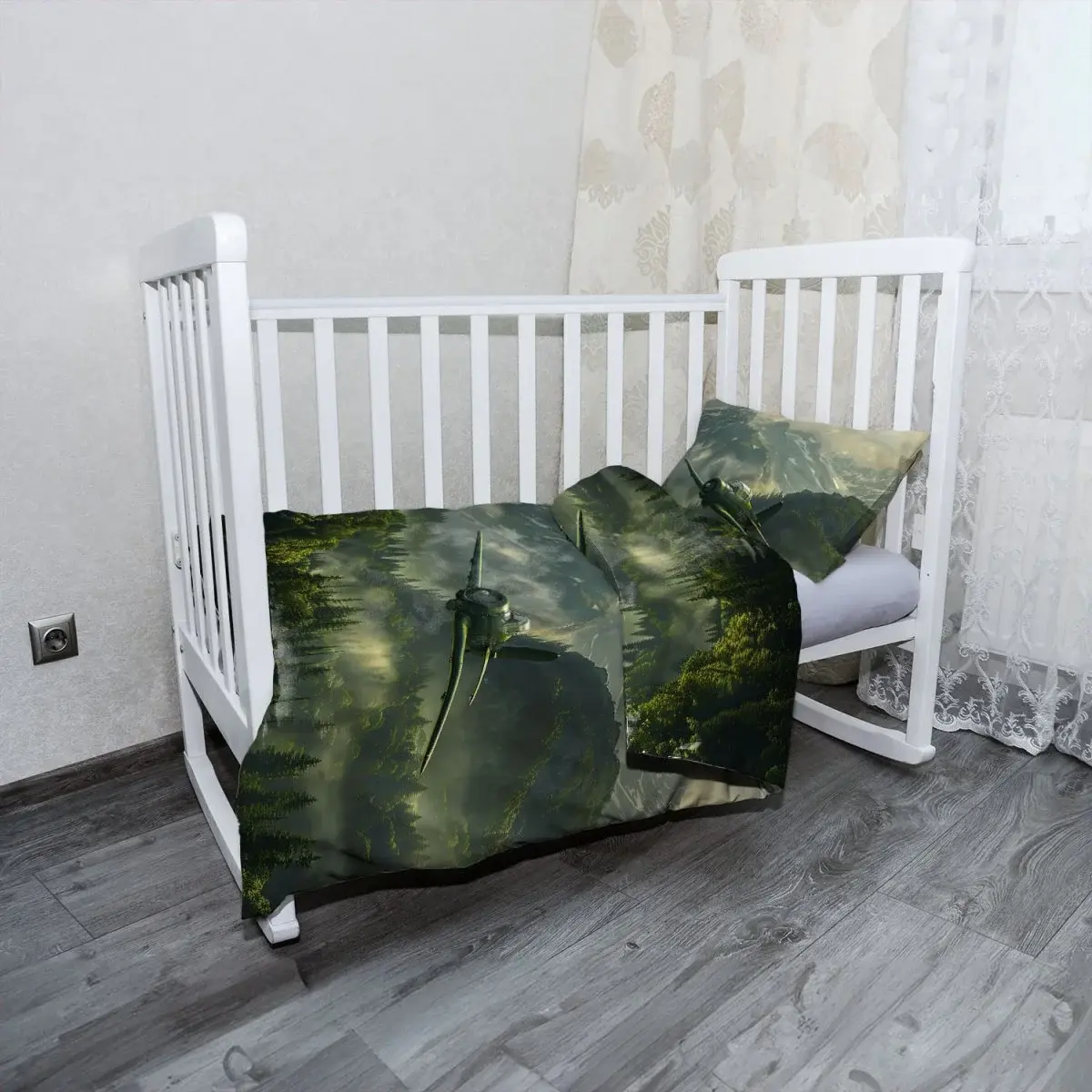 Mikroplyšové dětské povlečení do postýlky Bojové letadlo v horách