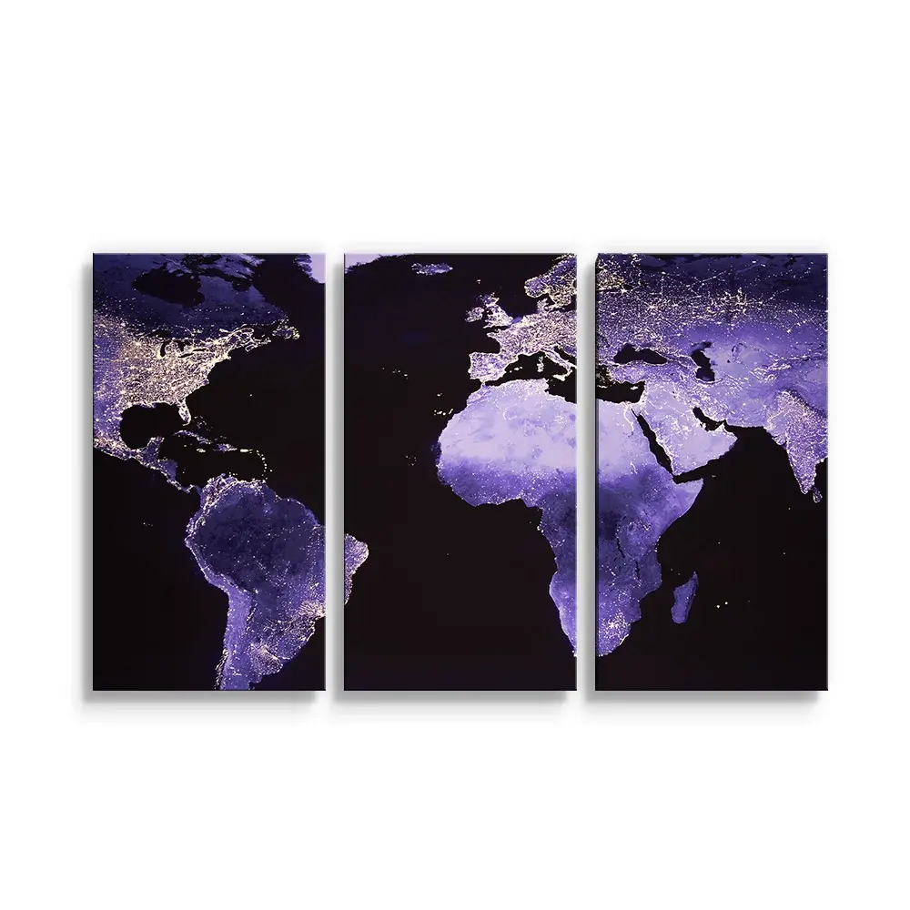 Obraz - 3-dílný Světelná mapa světa - 120x80 cm