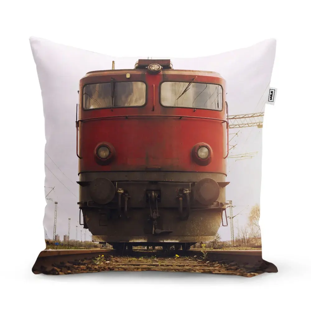 Polštář Červený vlak na kolejích - 60x60 cm