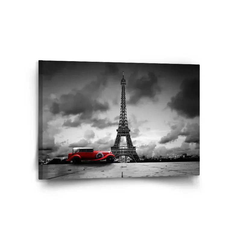 Obraz Eiffelova věž a červené auto - 120x80 cm