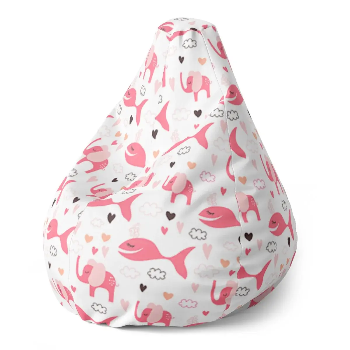 Sedací vak Pear Růžové rybky a sloni - 70 x 95 x 15 cm