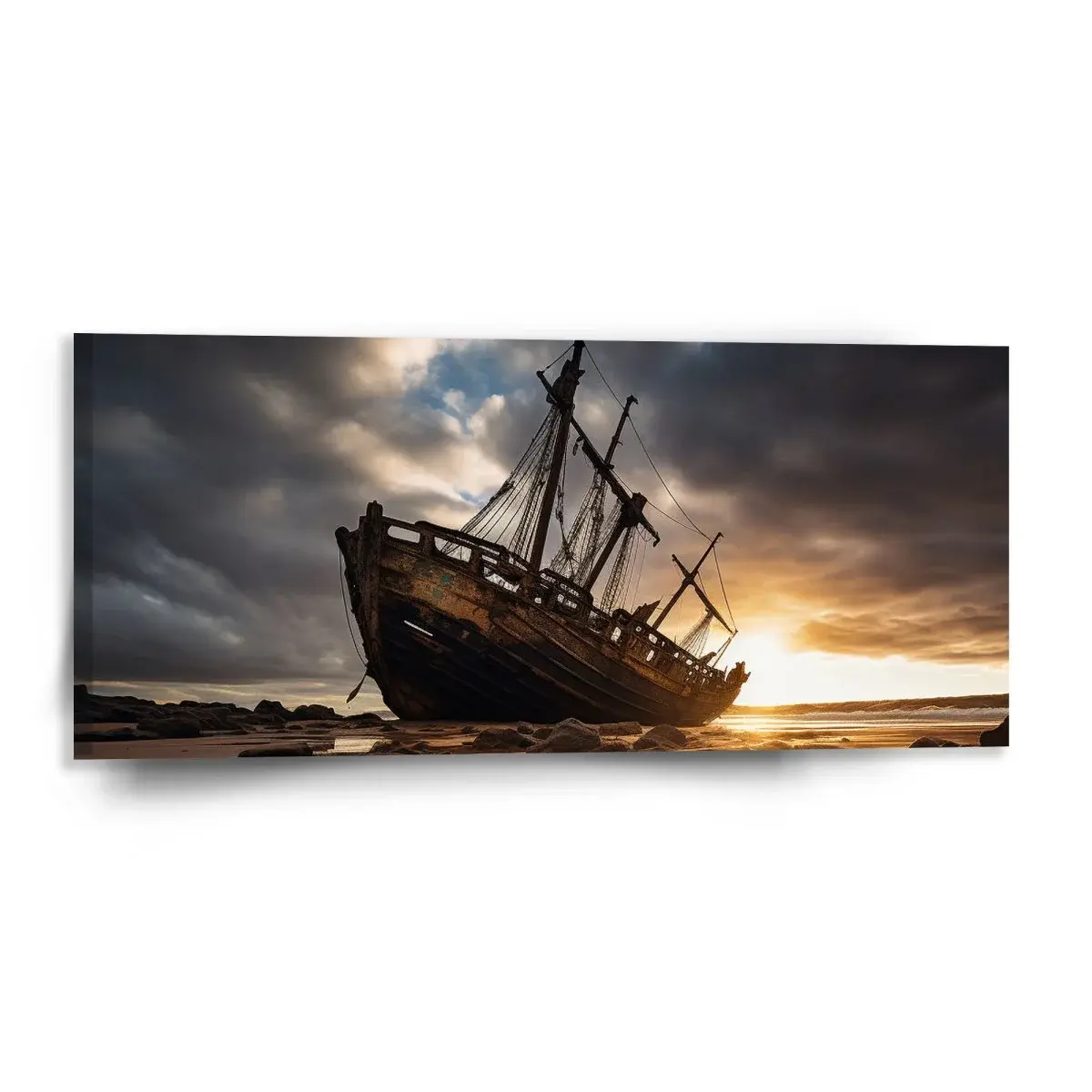 Obraz Vrak lodi při západu slunce - 110x50 cm
