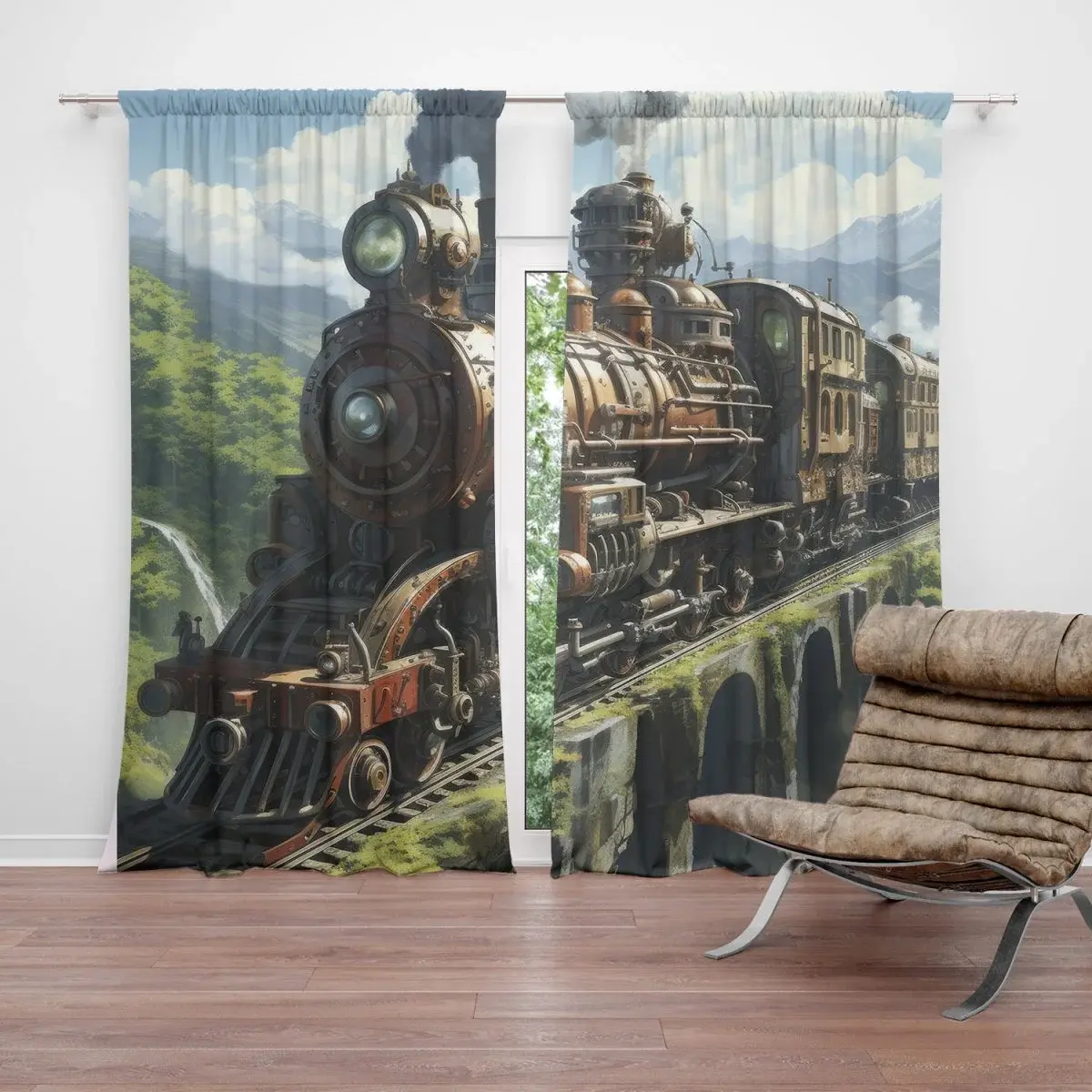 Závěs Parní lokomotiva na viaduktu: 2ks 140x250cm