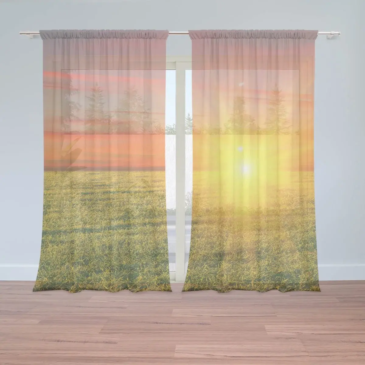 Záclony Západ slunce nad loukou: 2ks 150x250cm