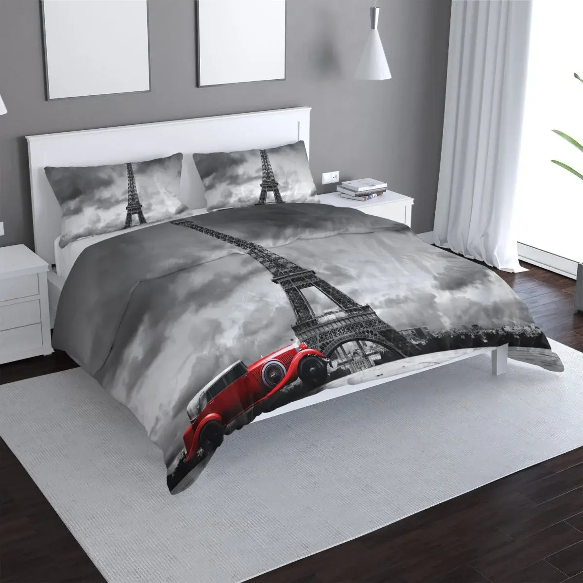 Povlečení Eiffelova věž a červené auto - 140x200 / 90x70