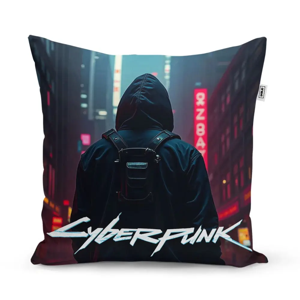 Polštář Cyberpunk 2077 Pohled do města - 40x40 cm