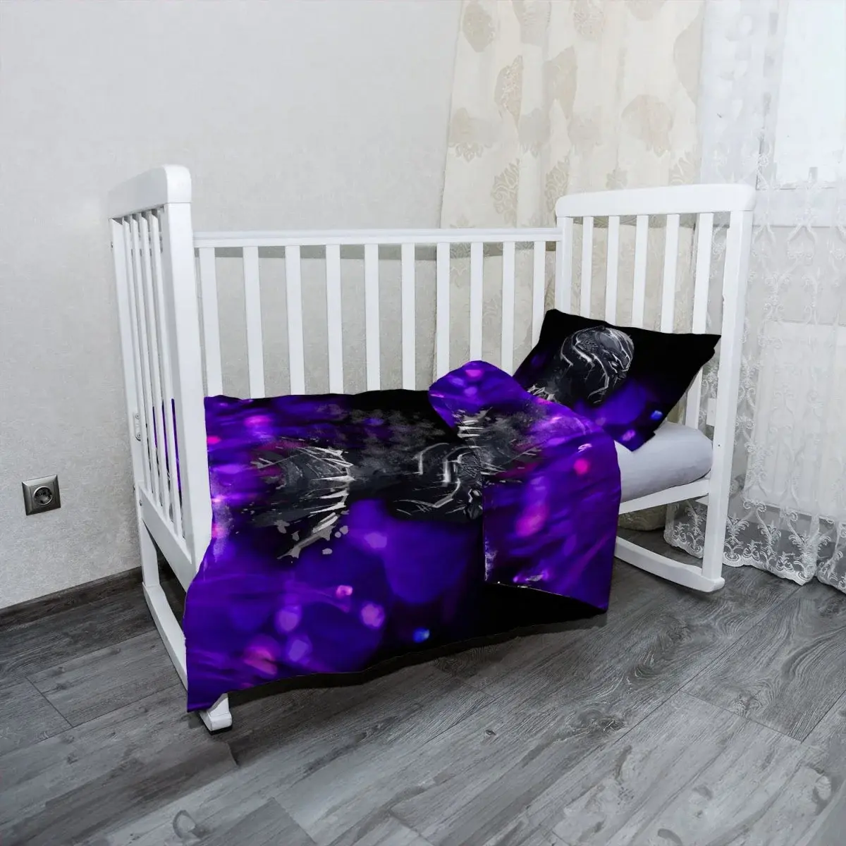 Mikroplyšové dětské povlečení do postýlky BLACK PANTHER Fialová luminescence