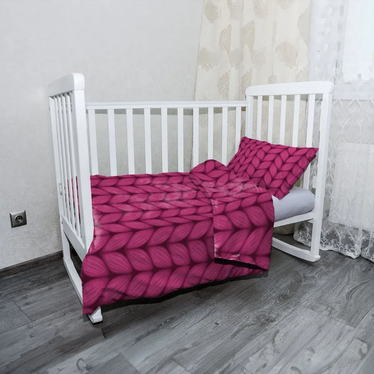 Mikroplyšové dětské povlečení do postýlky Pletení ve fuchsiové barvě