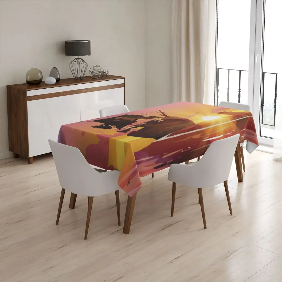 Ubrus Pirátská loď při západu slunce - 130x130 cm