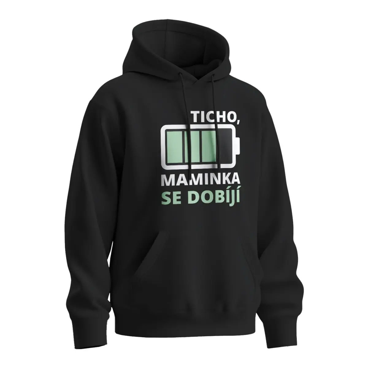 Mikina s potiskem pro maminku TICHO, maminka se dobíjí - černá