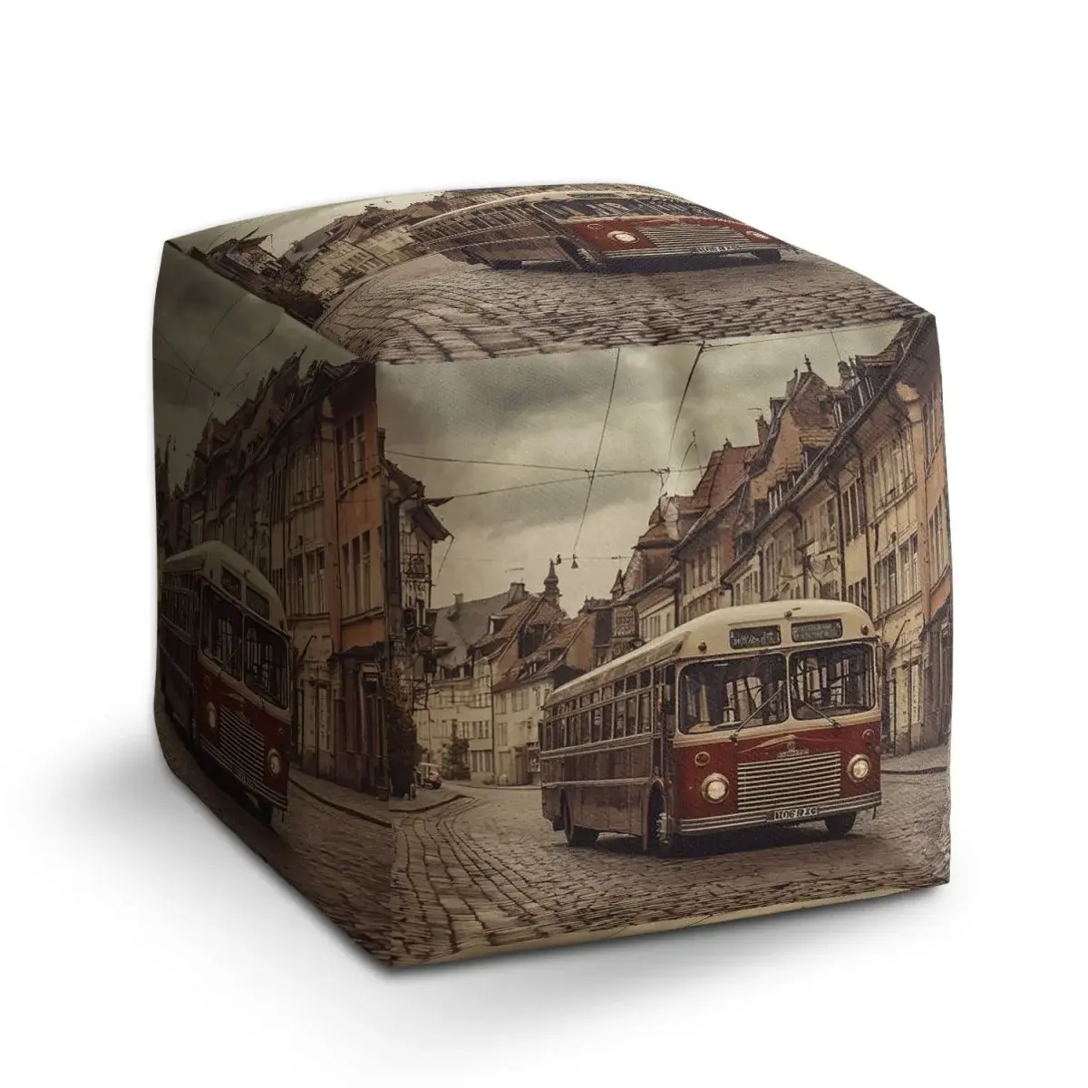 Taburet Cube Historický autobus - 40x40x40 cm