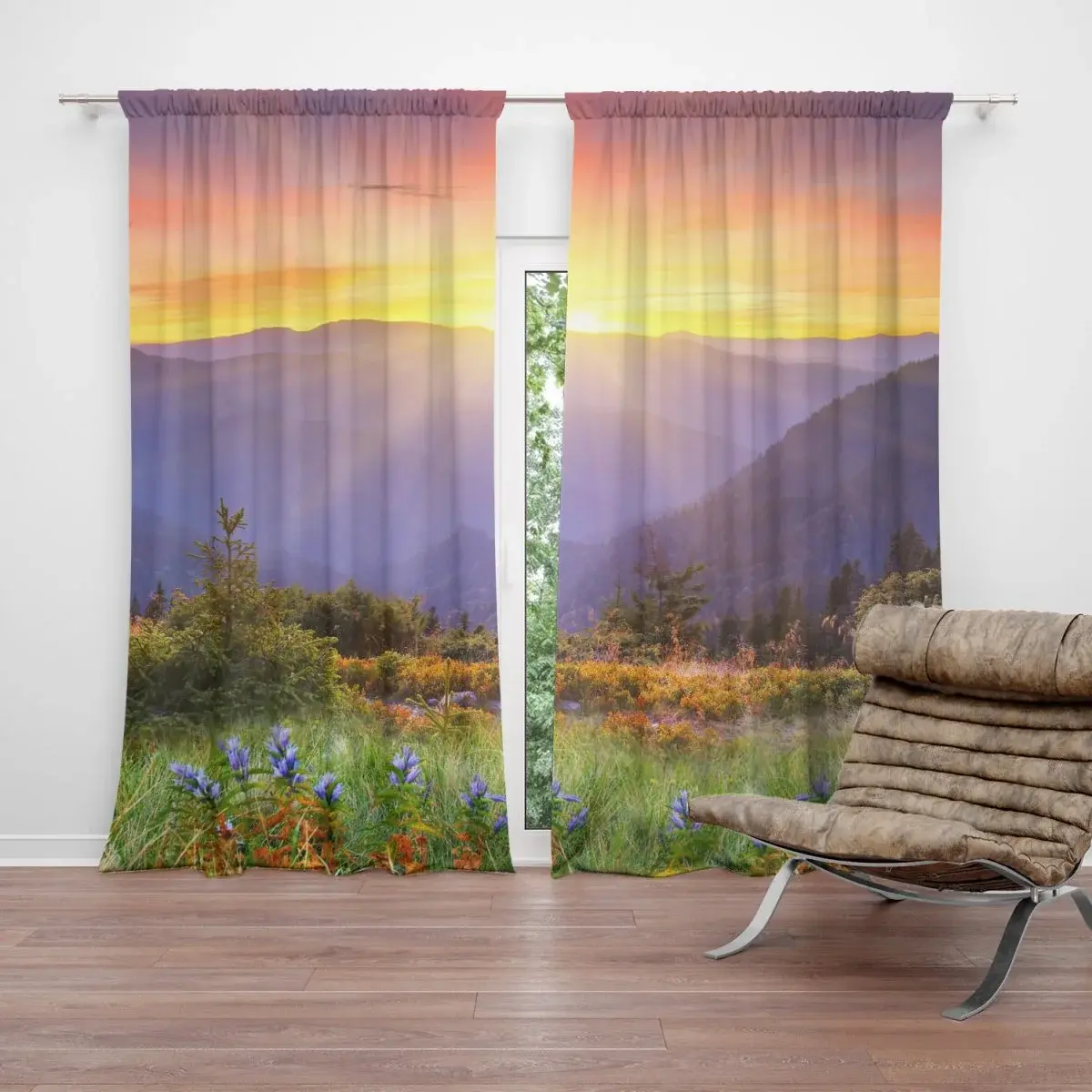 Závěs Západ slunce nad lesem: 2ks 140x250cm